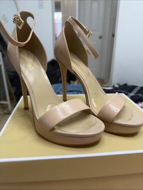 Michael Kors Nude Patent Leather Ankle-Strap Platform Sandals